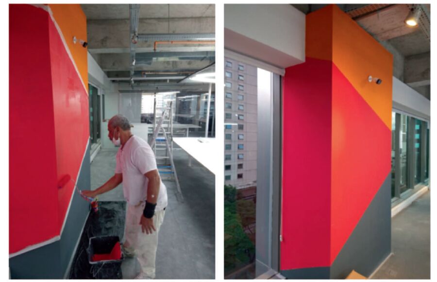 Pintura de espaço comercial com cores de marca