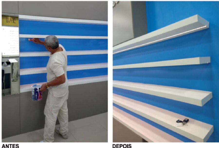 Parede com ripado — antes e depois
